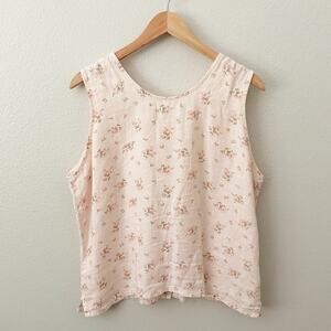 SUBTLE TONES | Pink Soft Floral Linen Sleeveless Vest Flower Print Button | M/L
